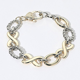 Chunky Two Tone Crisscross Oval Ring Link Chain Bracelet
