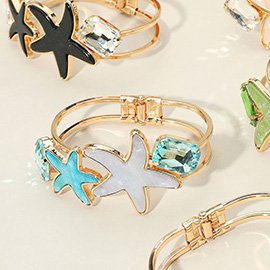 Glittered Resin Double Starfish Hinged Bangle Bracelet