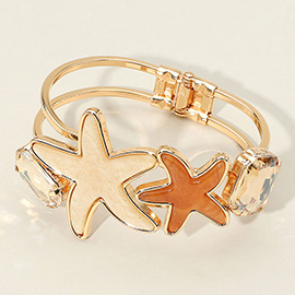 Glittered Resin Double Starfish Hinged Bangle Bracelet