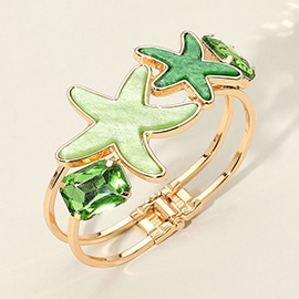 Glittered Resin Double Starfish Hinged Bangle Bracelet