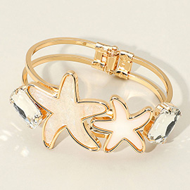 Glittered Resin Double Starfish Hinged Bangle Bracelet