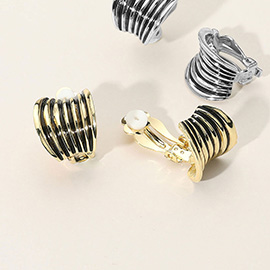 Ridged Antique Metal Half Hoop Clip on Earrings