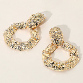 Textured Metal Circle Dangle Clip On Earrings