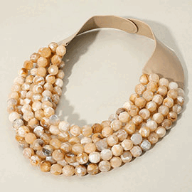 Marbled Faceted Ball Beaded Multi Layered Faux Leather Magnetic Necklace