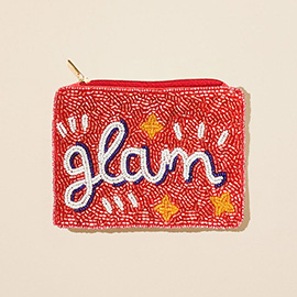 GLAM Message Star Pattern Seed Beaded Mini Pouch Bag