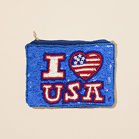I LOVE USA Message Seed Beaded Mini Pouch Bag