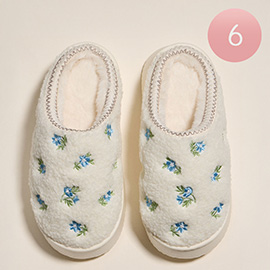 6Pairs - Small Floral embroidery Flat Sile with Full Coverage Indoor Slippers