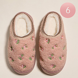 6Pairs - Small Floral embroidery Flat Sile with Full Coverage Indoor Slippers