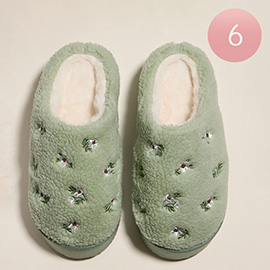 6Pairs - Small Floral embroidery Flat Sile with Full Coverage Indoor Slippers