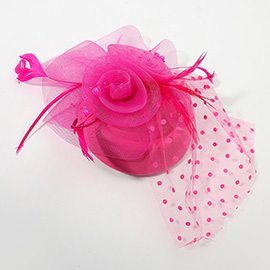 Dotted Mesh Flower Feather Mesh Fascinator / Headband