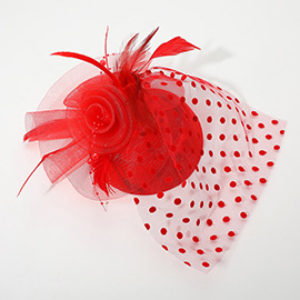 Dotted Mesh Flower Feather Mesh Fascinator / Headband