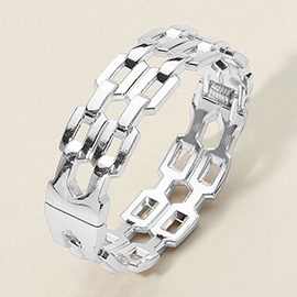 Chunky Flat Link Chain Hinged Bangle Bracelet