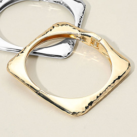Hammered Metal Square Hinged Bangle Bracelet