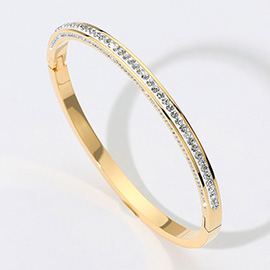 Stainless Steel Stone Paved Hinged Bangle Bracelet