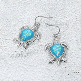 Glittered Enamel Accent Sea Turtle Dangle Earrings