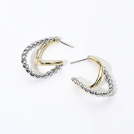 14K Gold Plated Two Tone Abstract Hoop Earrings