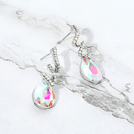 Teardrop Glass Stone Drop Stone Paved Swirl Evening Earrings
