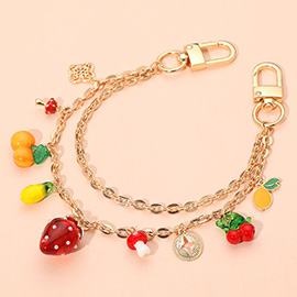 Strawberry Lemon Orange Mushroom Quatrefoil Charm Station Double Layered Bag Chain