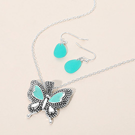 Sea Glass Butterfly Pendant Necklace