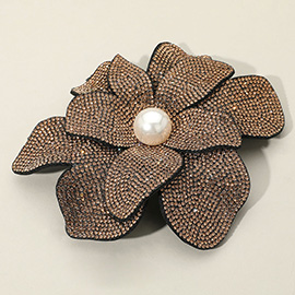 Pearl Accent Bling Studded Flower Pin Brooch / Alligator Snap Hair Clip
