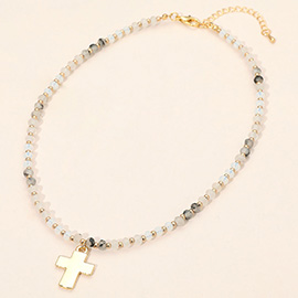 Cross Pendant Faceted Beaded Choker Necklace