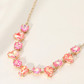 Cushion Teardrop Round Oval Stone Link Evening Necklace