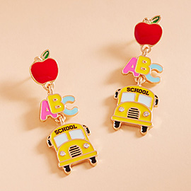 Enamel Apple Alphabet School Bus Link Dropdown Earrings