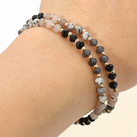 2PCS - Faceted Beaded Stretch Multi Layered Bracelets