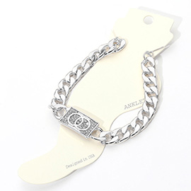 Stone Paved Double Ring Point Plate Cuban Chain Anklet