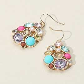 Mixed Stone Cluster Dangle Earrings