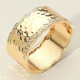 Hammered Metal Wide Hinged Bangle Bracelet
