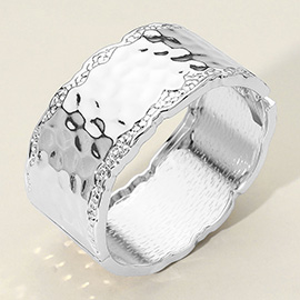 Hammered Metal Wide Hinged Bangle Bracelet
