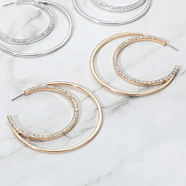 Stone Paved Crescent Hoop Earrings