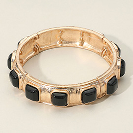 Square Bead Embellished Hammered Metal Stretch Bracelet