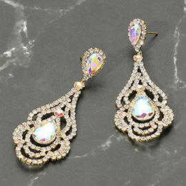 Teardrop Stone Point Rhinestone Paved Rose Evening Earrings