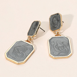 Marbled Resin Rectangle Plate Dangle Earrings