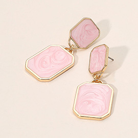 Marbled Resin Rectangle Plate Dangle Earrings