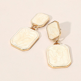 Marbled Resin Rectangle Plate Dangle Earrings