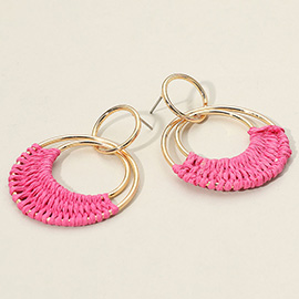 Raffia Wrapped Ring Dangle Earrings