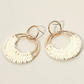 Raffia Wrapped Ring Dangle Earrings