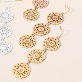 Triple Metal Filigree Medallion Link Drop Earrings