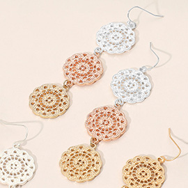 Triple Metal Filigree Medallion Link Drop Earrings