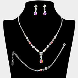 Teardrop Stone Cluster Accent Oval Square Stone Cluster Rhinestone Paved Jewelry Set