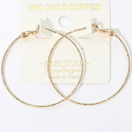 14K Gold Dipped Hypoallergenic Textured Skinny Hoop Earrings