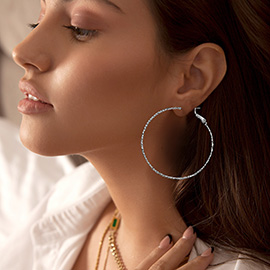 14K Gold Dipped Hypoallergenic Textured Skinny Hoop Earrings