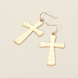 Hammered Metal Cross Dangle Earrings