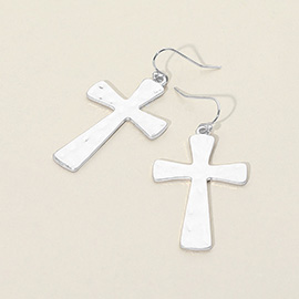 Hammered Metal Cross Dangle Earrings