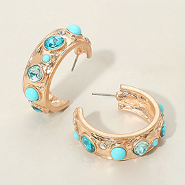 Mixed Stone Embellished Hoop Earrings