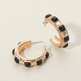 Chunky Stone Embellished Hoop Earrings