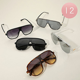 12Pairs - Retro Shield Visor Frame Sunglasses